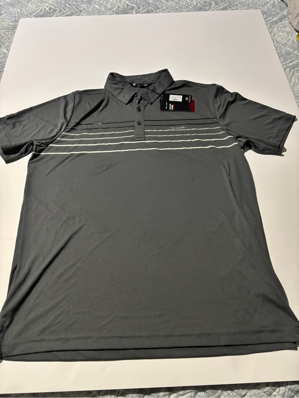 Travis Mathew Coto Chest Stripe Polo Dark Grey Golf Shirt NWT - Extra Large